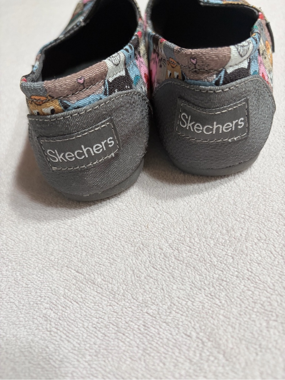 Skechers Kids Gray Slip-Ons with Multicolor Animal Print